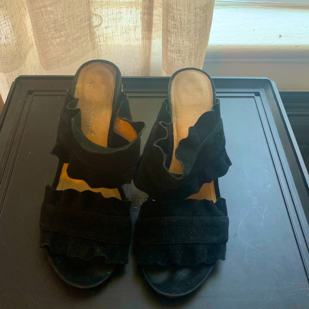 Free People Black Suede Ruffle Mule